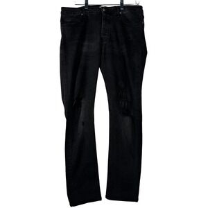 Zara Man Denimwear Jeans Mens 34 Black Distressed Button Fly Bootcut